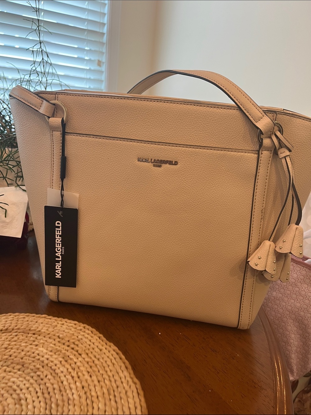 Karl Lagerfeld Pebbled Leather Tote in Beige